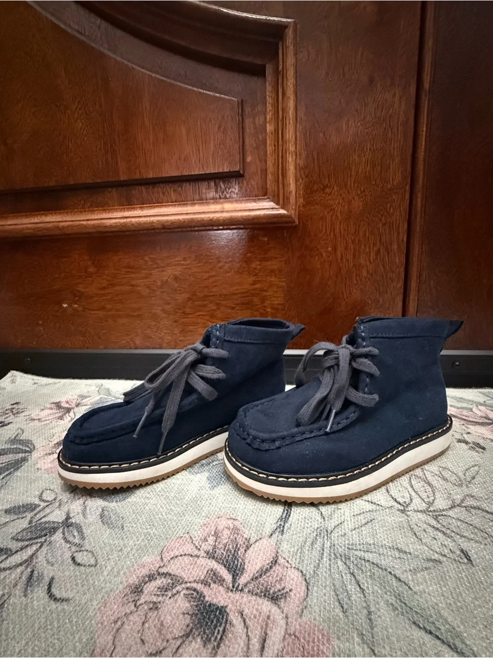 GAP Navy Suede Kids Lace-Up Moccasin Boots